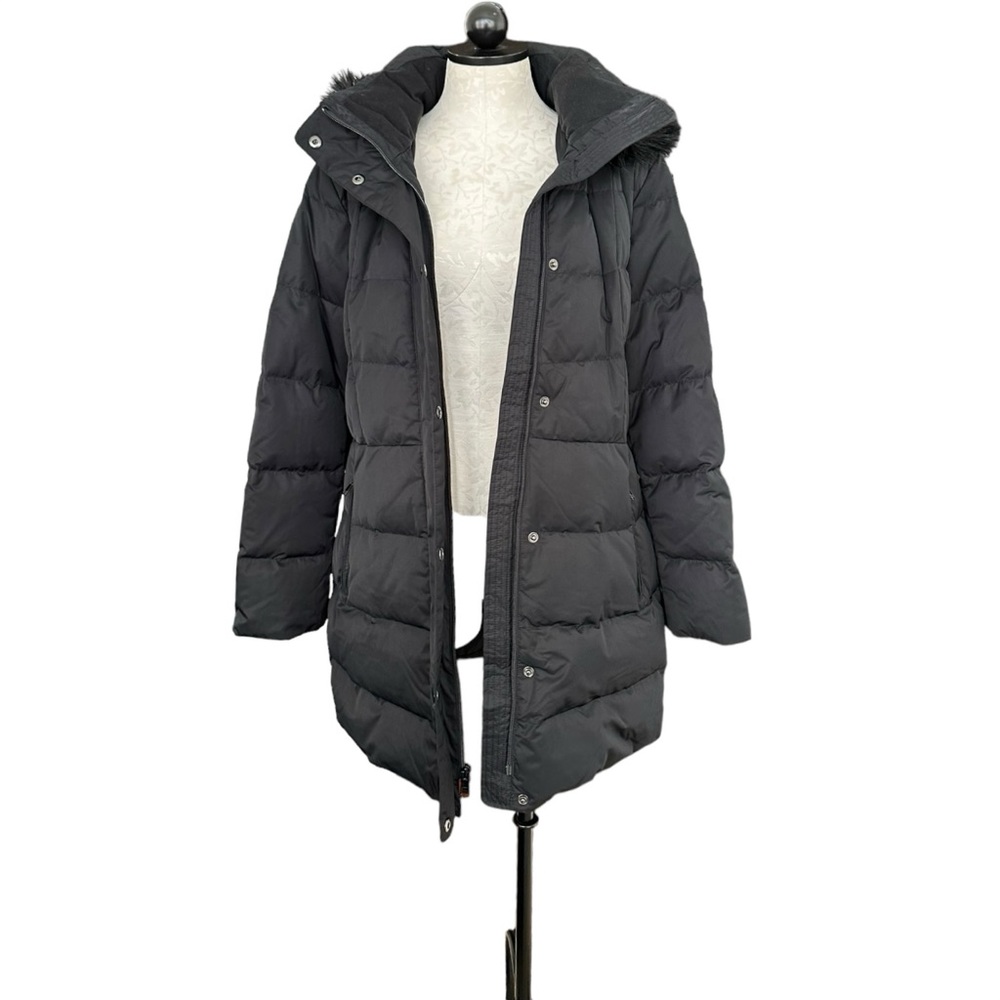 Lands End Women's Down Coat Faux Fur Hood Mid Thigh Black Size Medium - Picture 5 of 14
